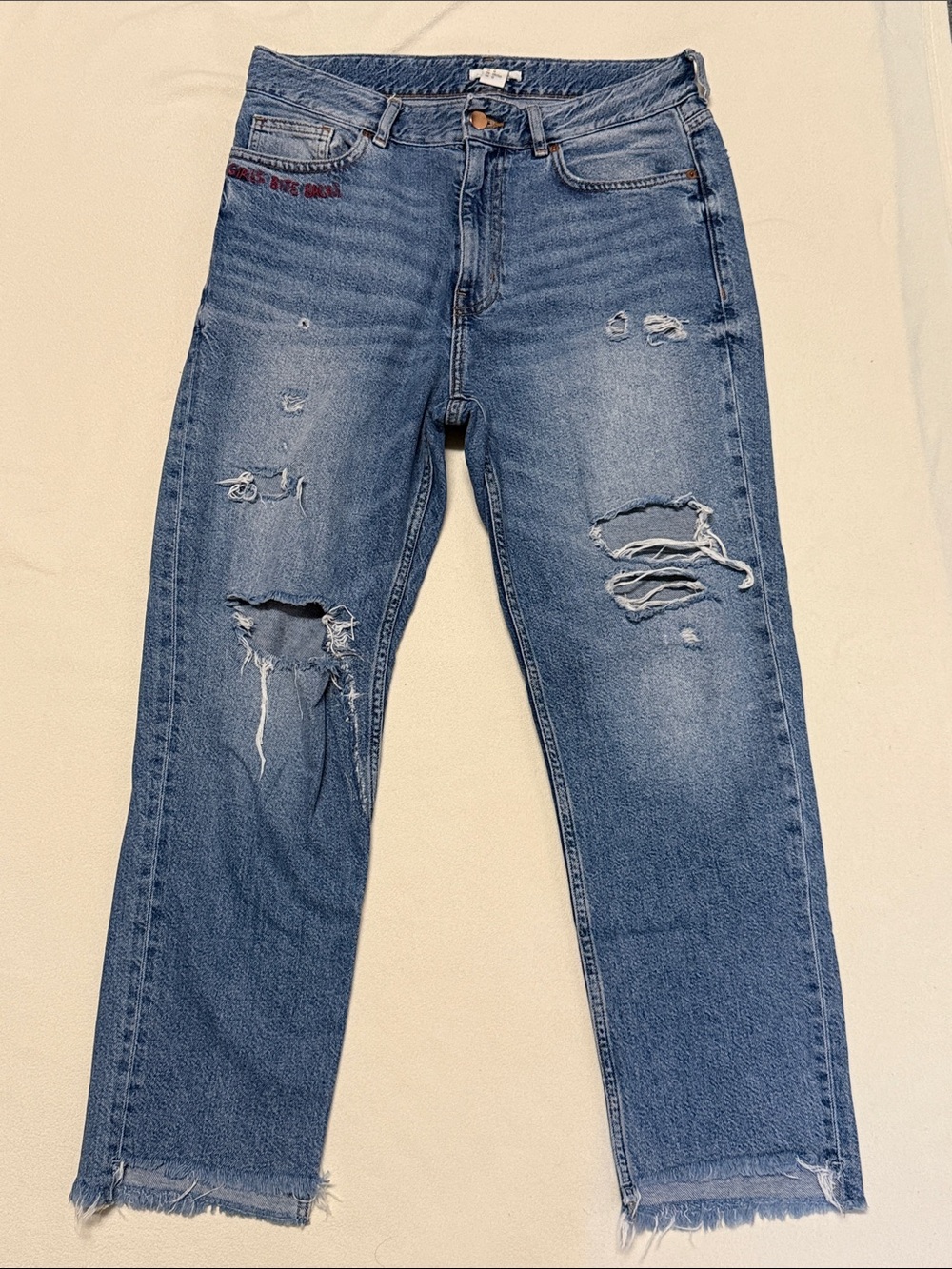 H&M Women's Distressed Blue Denim Jeans